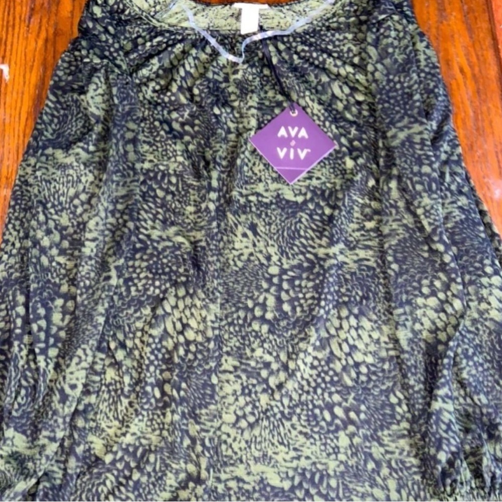 Ava & Viv Olive Patterned Blouse